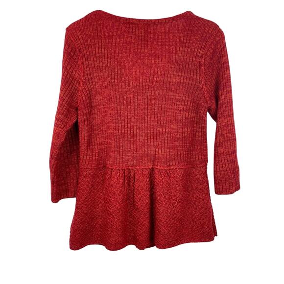 Red Orange Cardigan Knit Peplum Sweater Anthropologie Large Petite - Picture 2 of 5